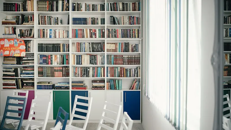Bookshelves full of books