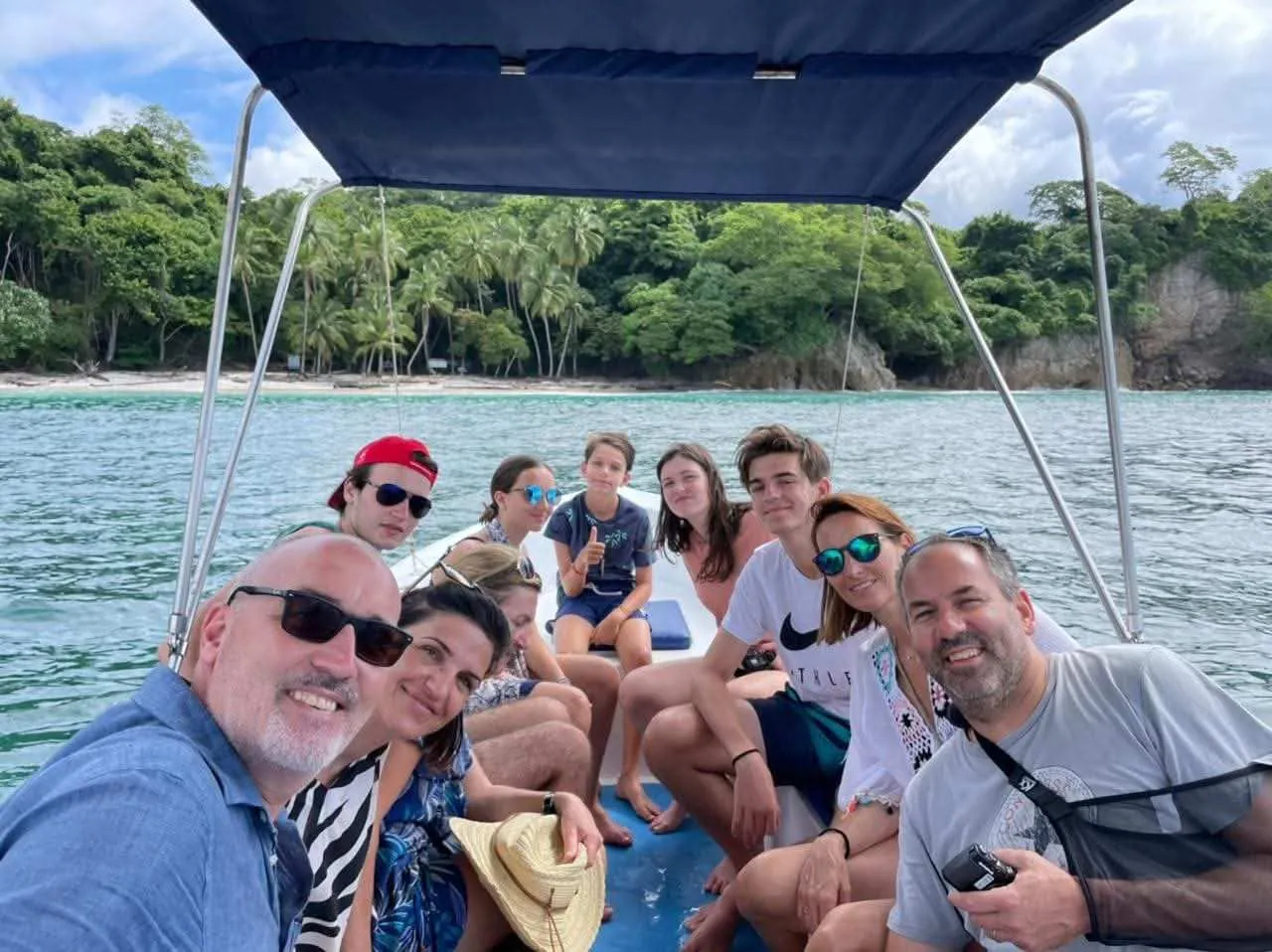 Happy group on the boat to Isla Tortuga