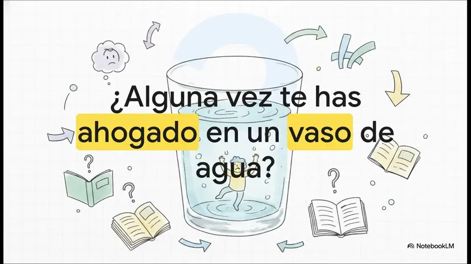 Drawing of a person in a glass of water, with the question ¿Alguna vez te has ahogado en un vaso de agua?