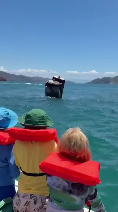 Children in life jackets watching Isla Tortuga from the boat